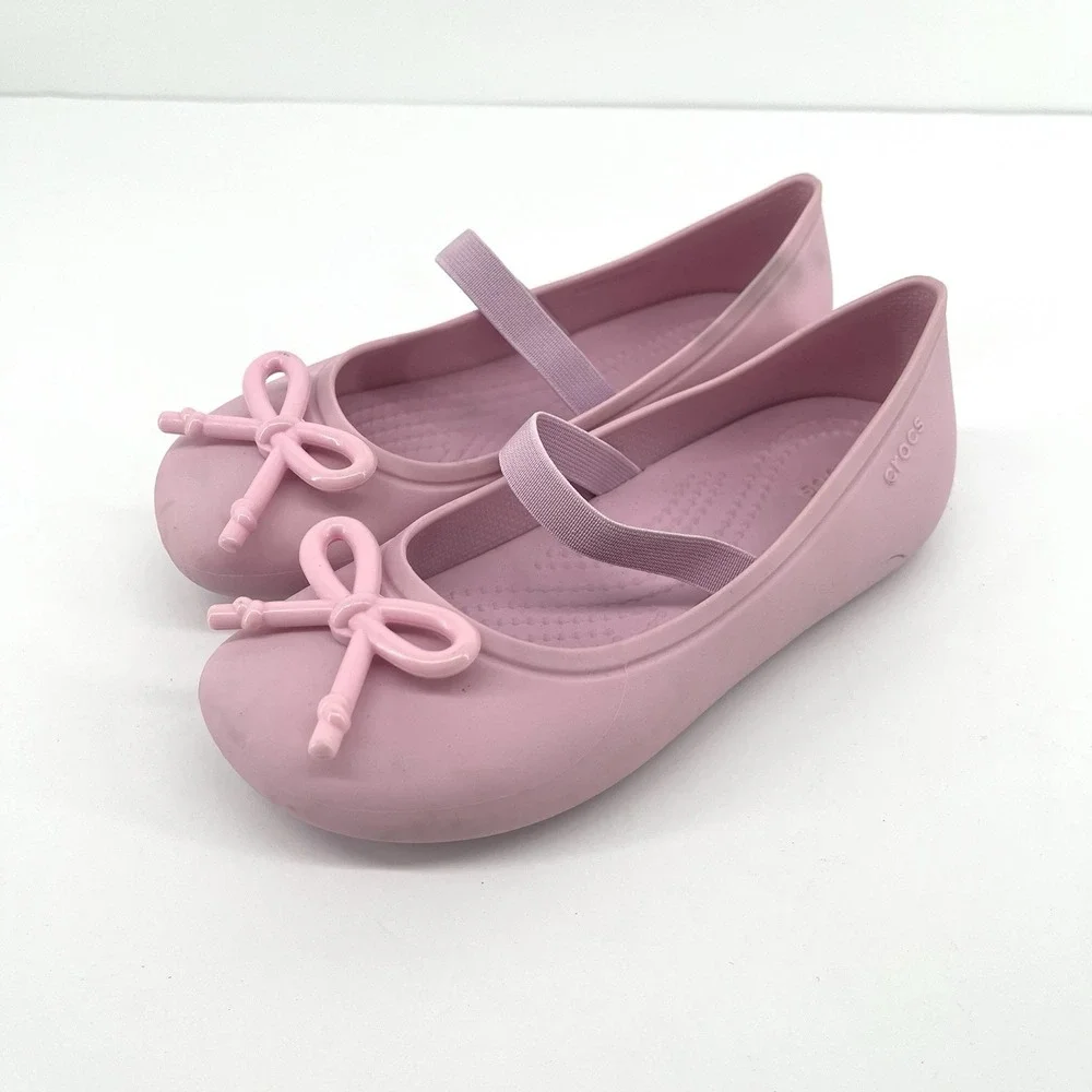 Crocs Girls Pink Mary Jane Ballet Flats Bow Slip On Shoes Kids Size 13 C13